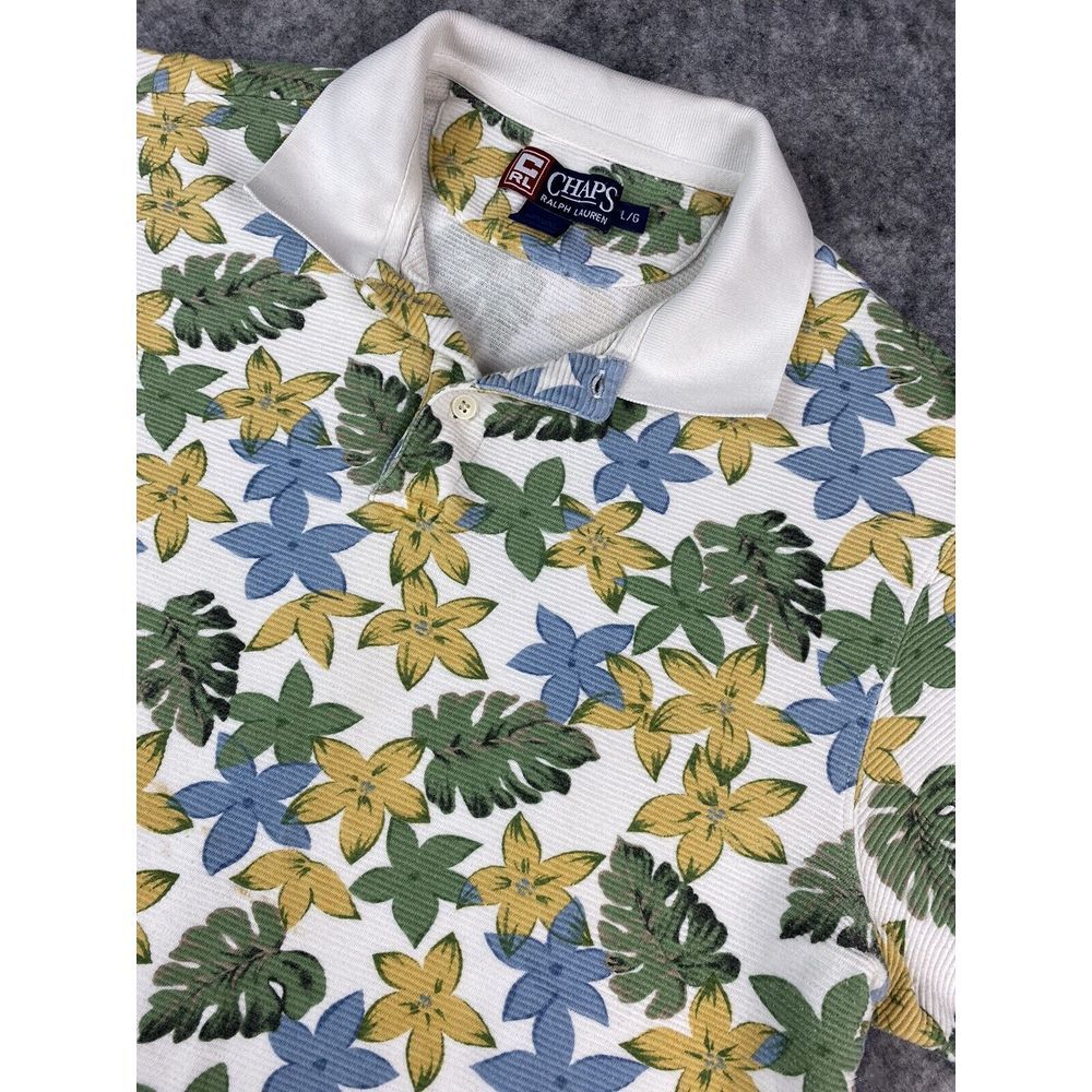 90s Chaps Ralph Lauren Floral Print Hawaiian Style Polo Shirt Men's‎ Large